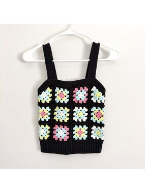 Design 365 Black Crochet Floral Sleeveless Tank Top Womens Size XS